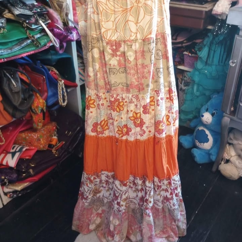 Magic Women's Floral Patchwork Maxi Dress - Orange, Pink, Cream